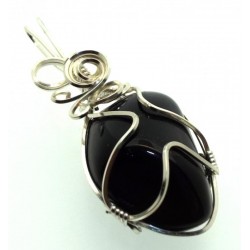 Apache Tear Gemstone Silver Plated Wire Wrapped Pendant 08